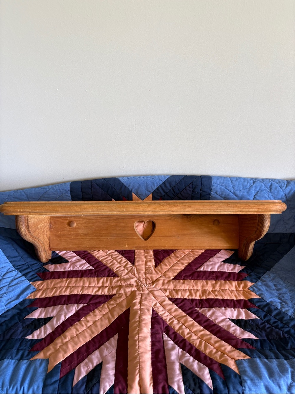 Vintage Wooden Heart Accent Wall Shelf in Brown Country Cottage